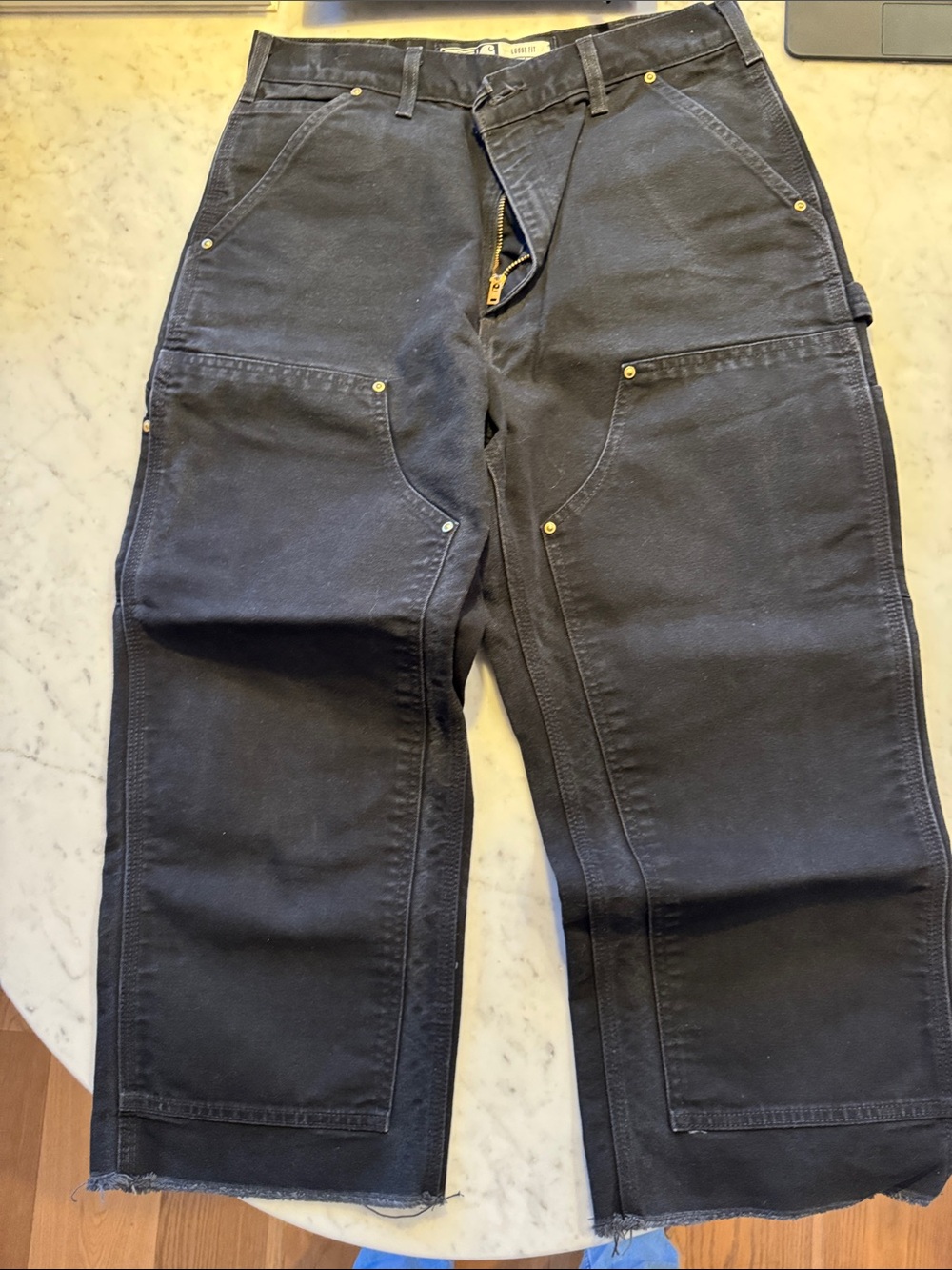 Dark Navy Utility Wide-Leg Work Pants
